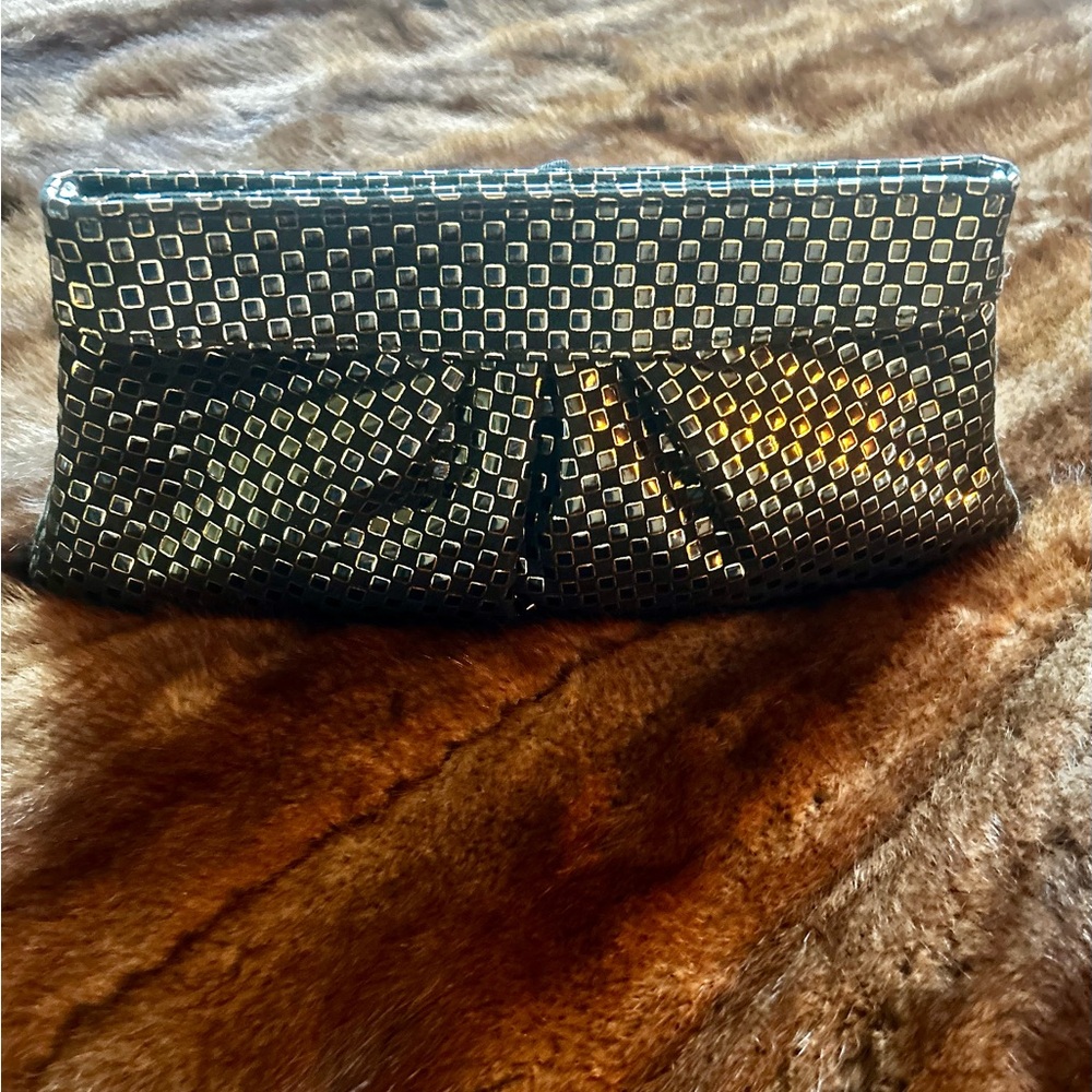 Lauren Merkin Black and Gold Chain-Link Clutch
